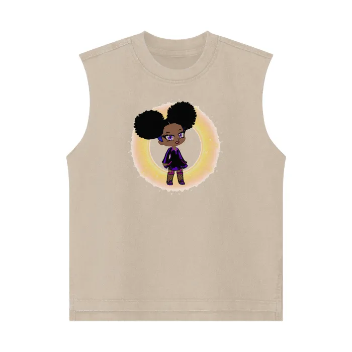 Fro-Puff Streetwear Heavyweight 285G Washed Girl's 100% Cotton Tank Top