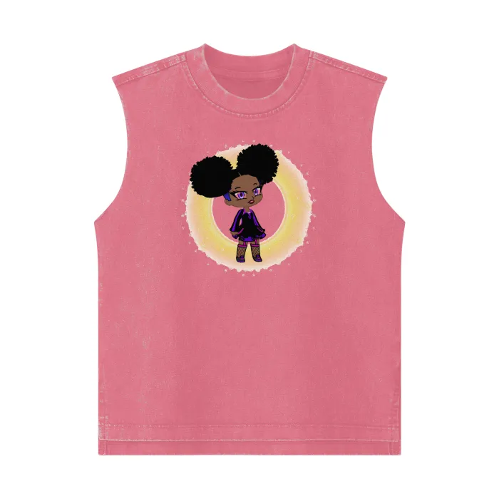 Fro-Puff Streetwear Heavyweight 285G Washed Girl's 100% Cotton Tank Top