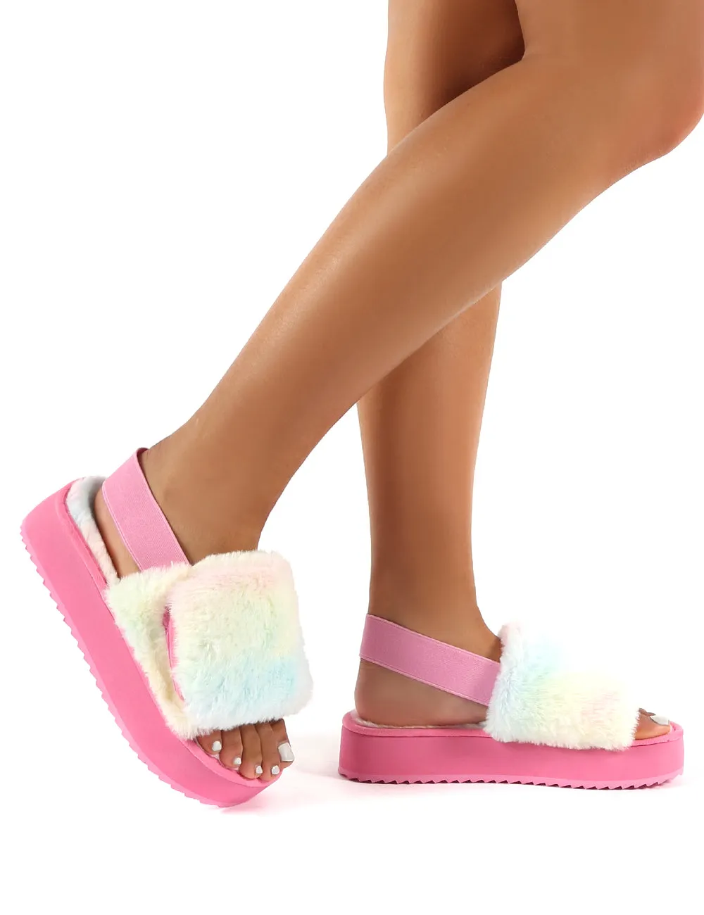 Funky Multi Platform Chunky Sole Velcro Strap Slippers