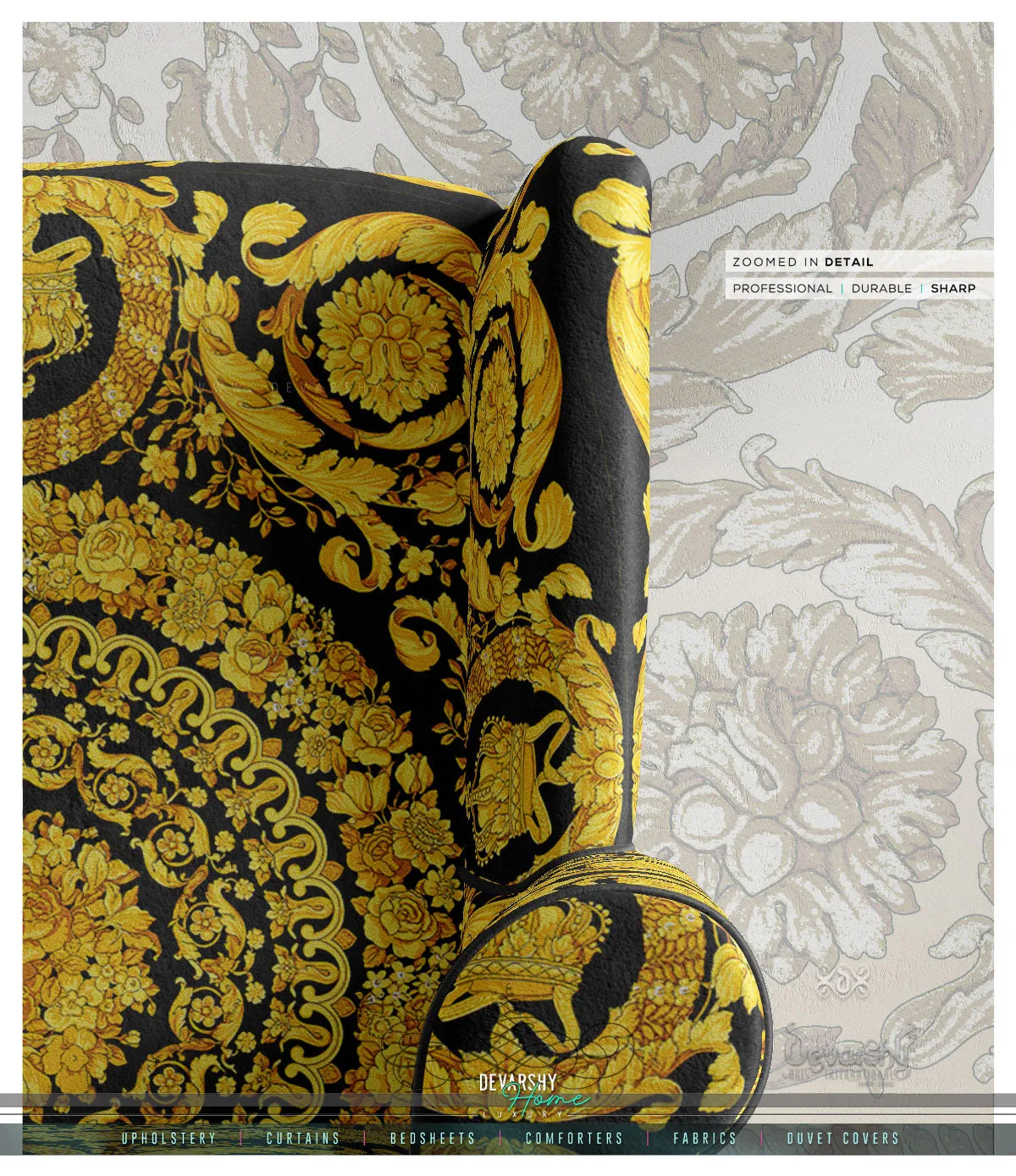 Golden Baroque Upholstery Fabric 3meters 4 Colors & 12 Furnishing Fabric Options Decorative Fabric by the yard | D20049