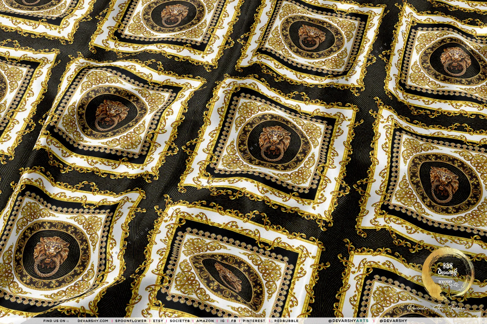 Golden Circles Upholstery Fabric 3meters 6 Designs & 12 Furnishing Fabrics Golden Baroque Fabric By the Yard | 039