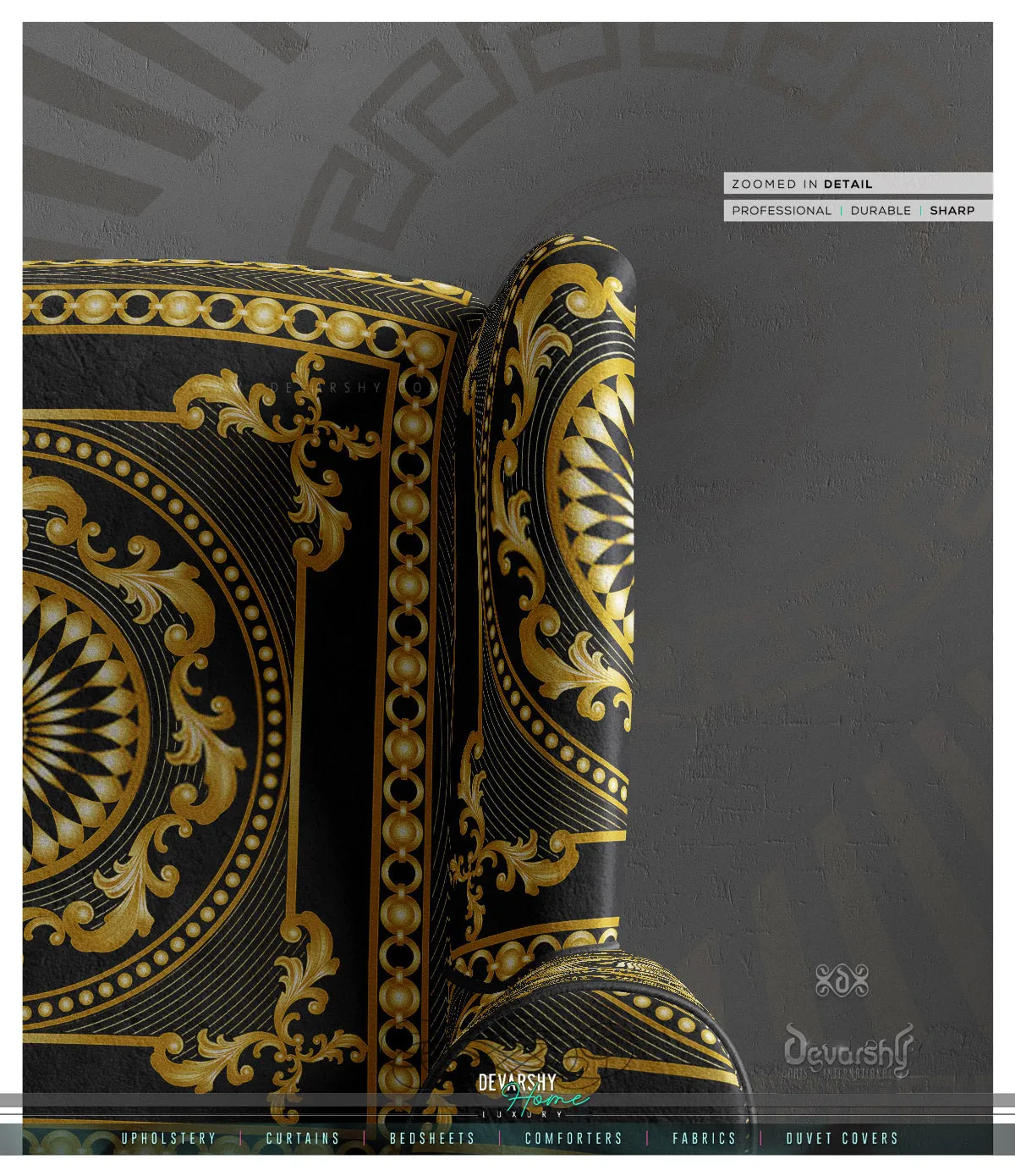 Golden Circles Upholstery Fabric 3meters 6 Designs & 12 Furnishing Fabrics Golden Baroque Fabric By the Yard | 039