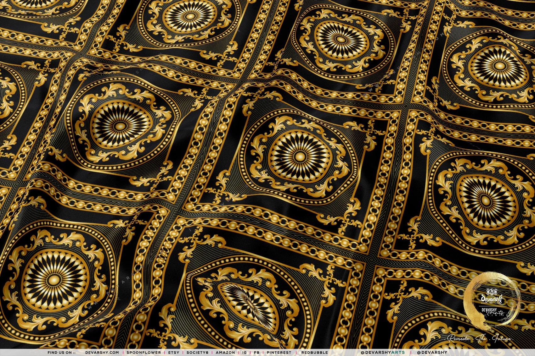 Golden Circles Upholstery Fabric 3meters 6 Designs & 12 Furnishing Fabrics Golden Baroque Fabric By the Yard | 039