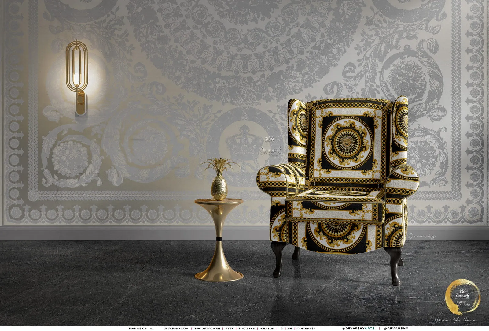 Golden Circles Upholstery Fabric 3meters 6 Designs & 12 Furnishing Fabrics Golden Baroque Fabric By the Yard | 039