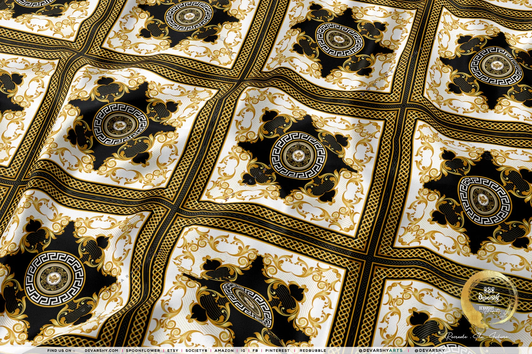 Golden Circles Upholstery Fabric 3meters 6 Designs & 12 Furnishing Fabrics Golden Baroque Fabric By the Yard | 039