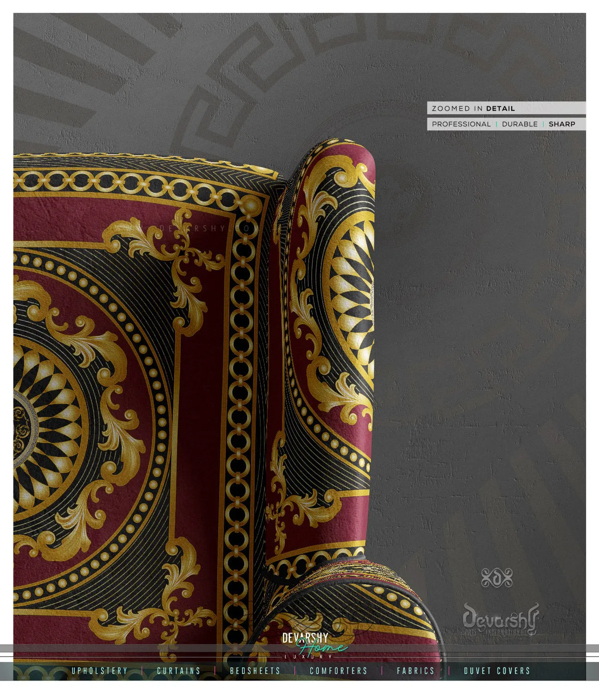 Golden Circles Upholstery Fabric 3meters 6 Designs & 12 Furnishing Fabrics Golden Baroque Fabric By the Yard | 039