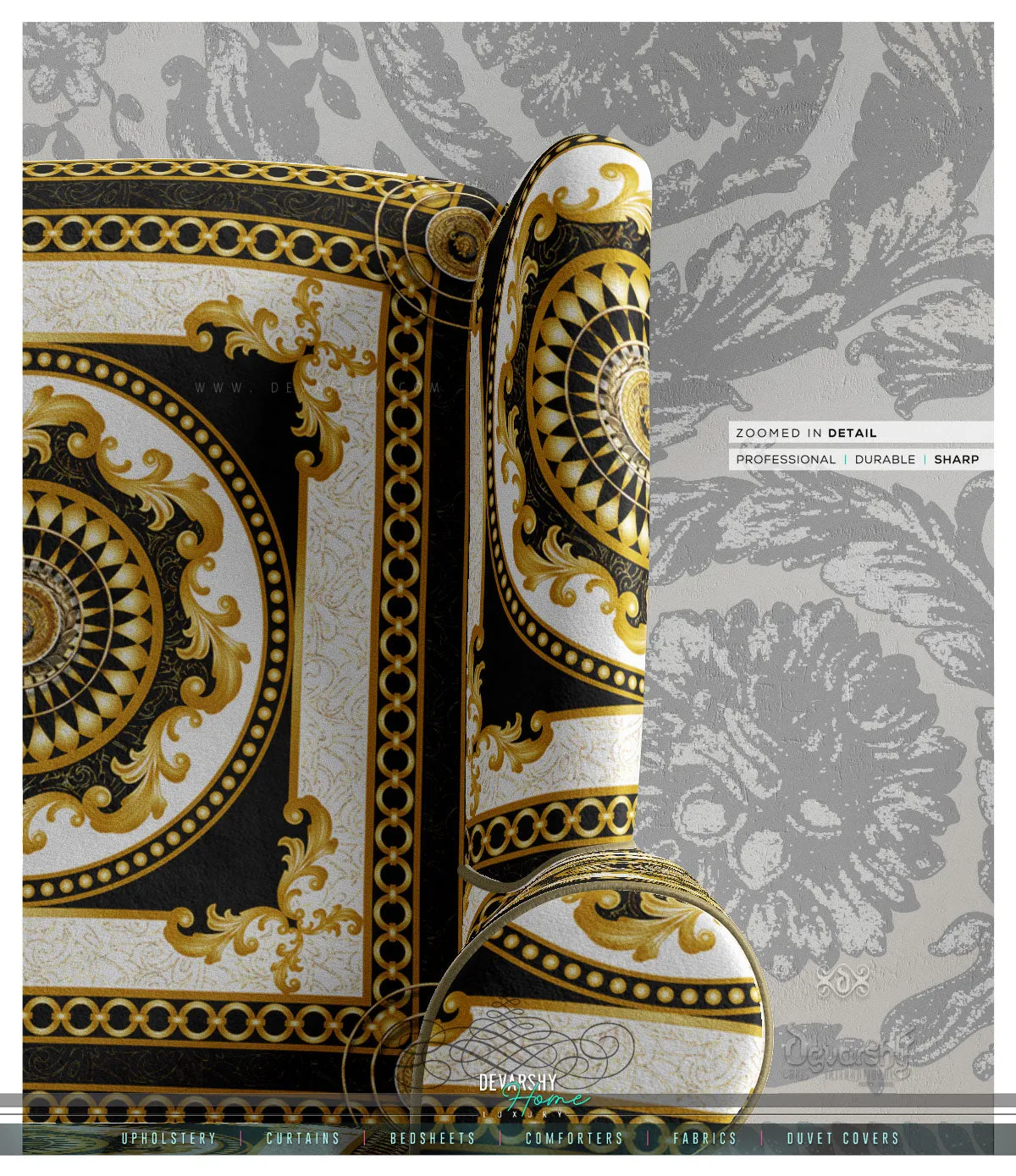 Golden Circles Upholstery Fabric 3meters 6 Designs & 12 Furnishing Fabrics Golden Baroque Fabric By the Yard | 039