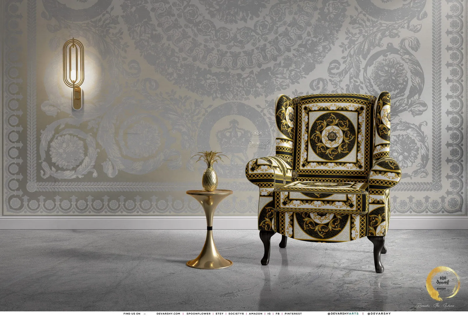 Golden Squares Upholstery Fabric 3meters 6 Designs & 12 Furnishing Fabrics Golden Baroque Fabric By the Yard | 039