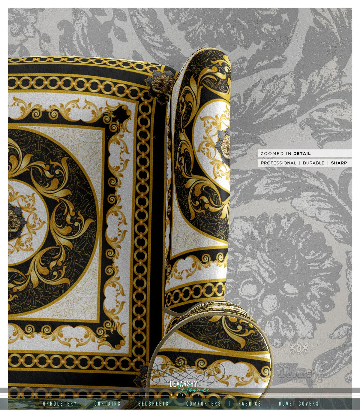 Golden Squares Upholstery Fabric 3meters 6 Designs & 12 Furnishing Fabrics Golden Baroque Fabric By the Yard | 039