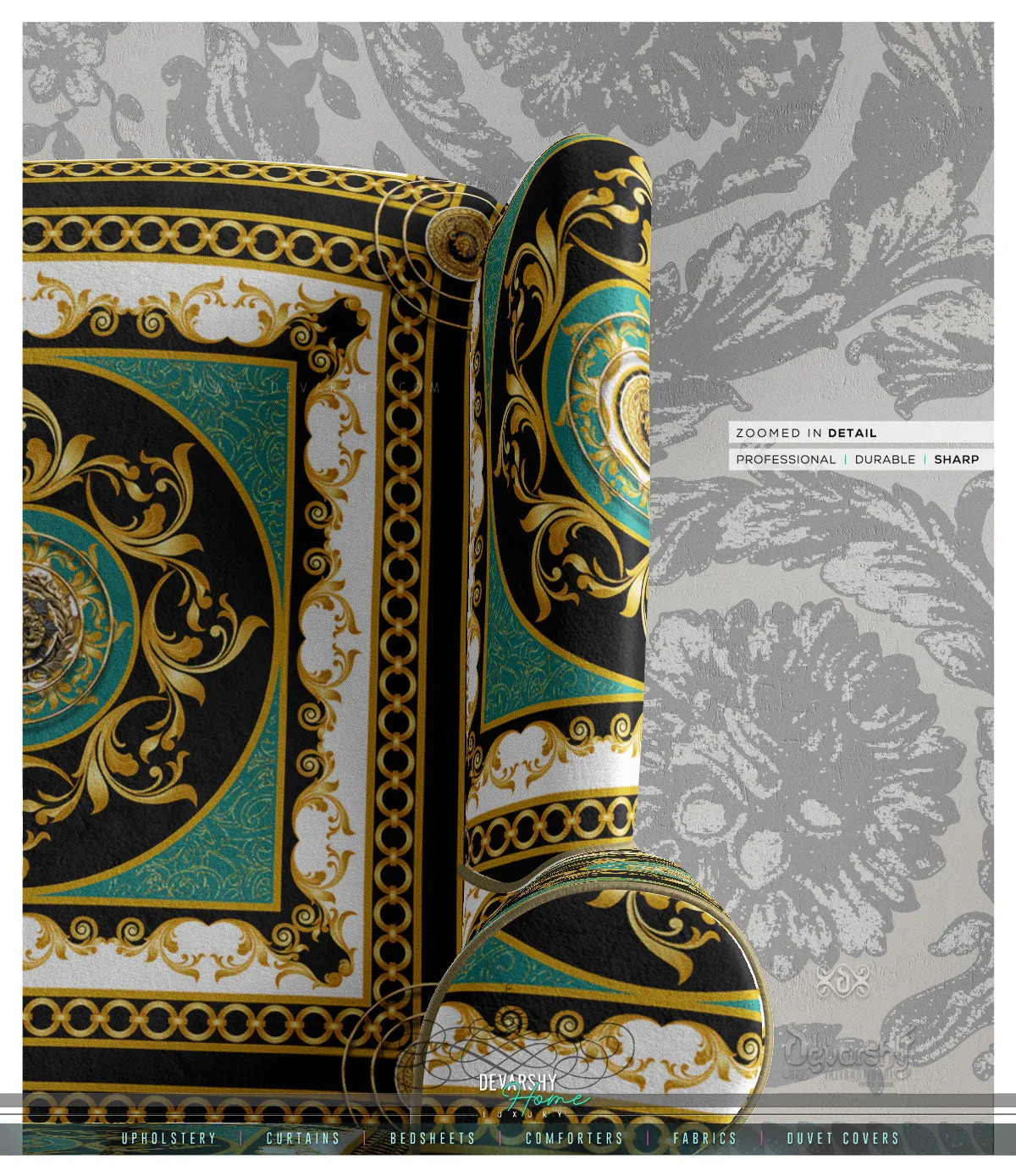 Golden Squares Upholstery Fabric 3meters 6 Designs & 12 Furnishing Fabrics Golden Baroque Fabric By the Yard | 039