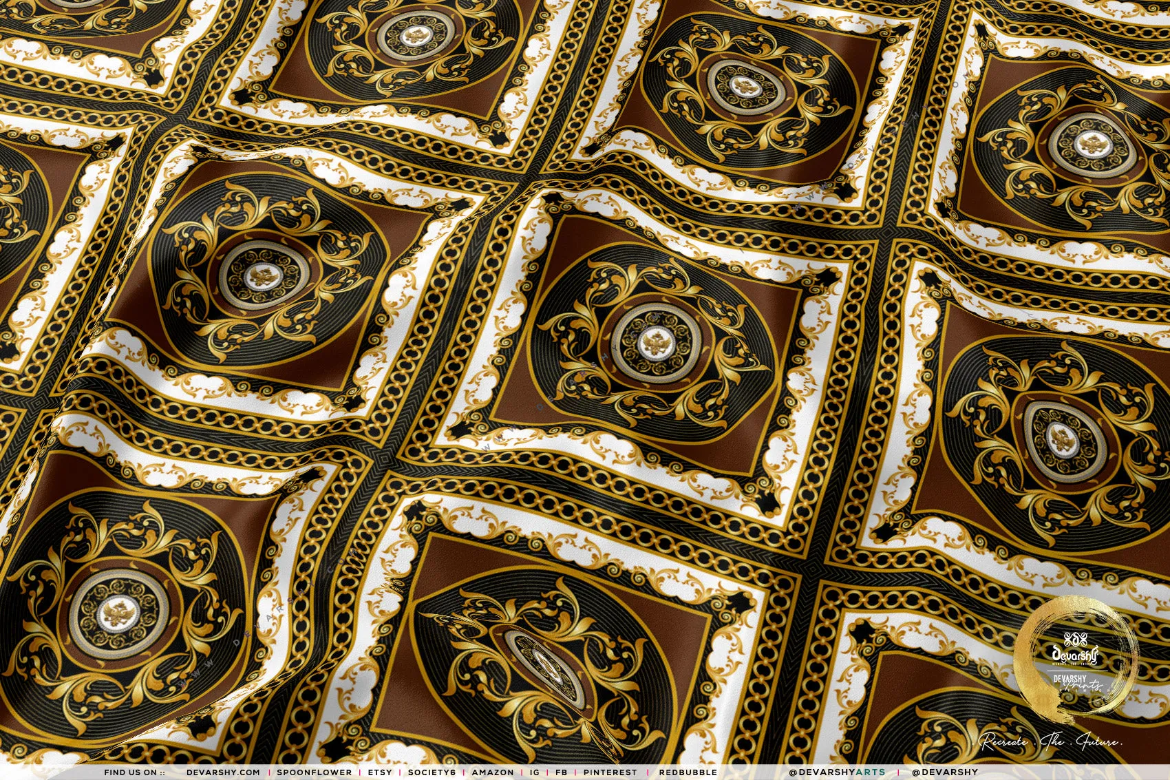 Golden Squares Upholstery Fabric 3meters 6 Designs & 12 Furnishing Fabrics Golden Baroque Fabric By the Yard | 039