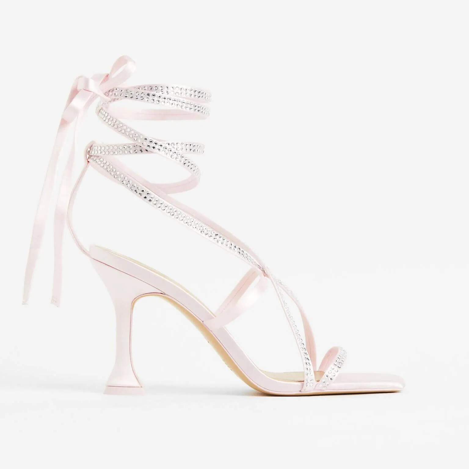 H&M Spool-heeled Satin sandals, light pink