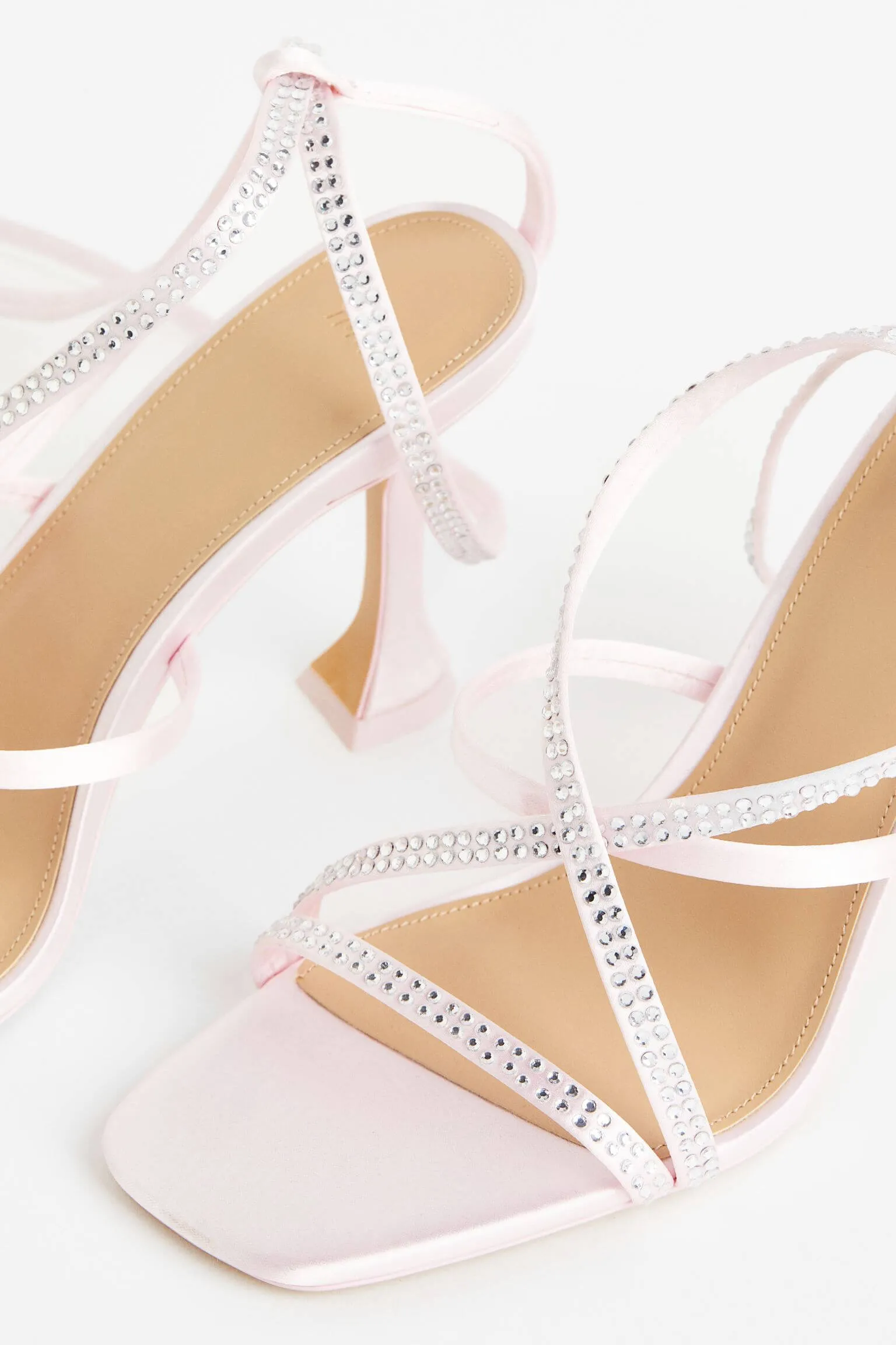 H&M Spool-heeled Satin sandals, light pink