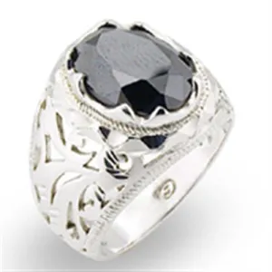 High-Polished 925 Sterling Silver Ring with AAA Grade CZ in Jet for Women Style 31408