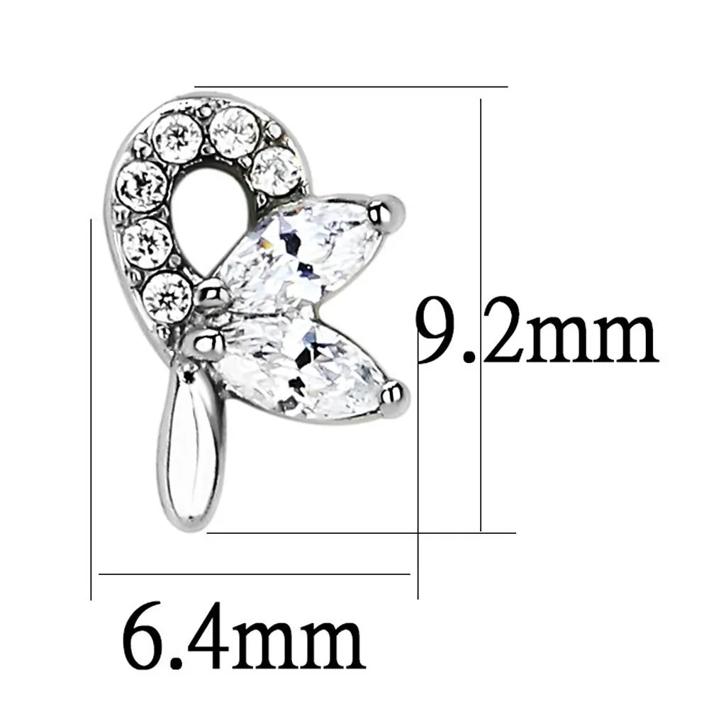 High polished (no plating) Stainless Steel Earrings with AAA Grade CZ in Clear for Women Clear Stone Color Style DA087