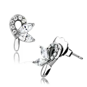 High polished (no plating) Stainless Steel Earrings with AAA Grade CZ in Clear for Women Clear Stone Color Style DA087