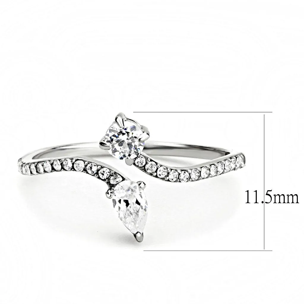 High polished (no plating) Stainless Steel Ring with AAA Grade CZ in Clear for Women Style DA138