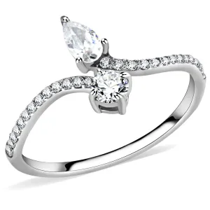 High polished (no plating) Stainless Steel Ring with AAA Grade CZ in Clear for Women Style DA138