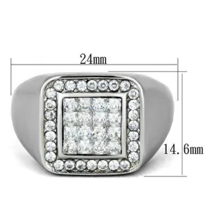 High polished (no plating) Stainless Steel Ring with AAA Grade CZ in Clear for Women Style TK1802