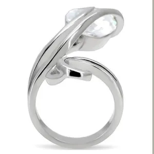 High polished (no plating) Stainless Steel Ring with AAA Grade CZ in Clear for Women Style TK183