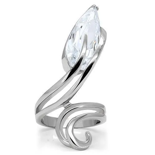 High polished (no plating) Stainless Steel Ring with AAA Grade CZ in Clear for Women Style TK183