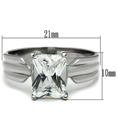 High polished (no plating) Stainless Steel Ring with AAA Grade CZ in Clear for Women Style TK391