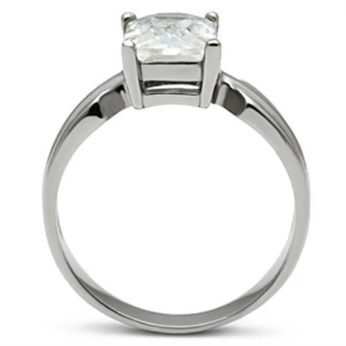 High polished (no plating) Stainless Steel Ring with AAA Grade CZ in Clear for Women Style TK391