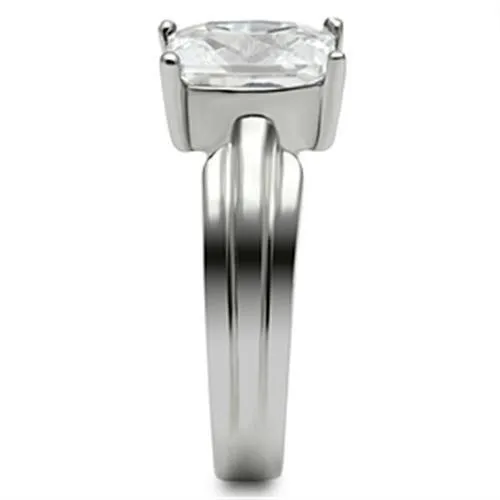 High polished (no plating) Stainless Steel Ring with AAA Grade CZ in Clear for Women Style TK391