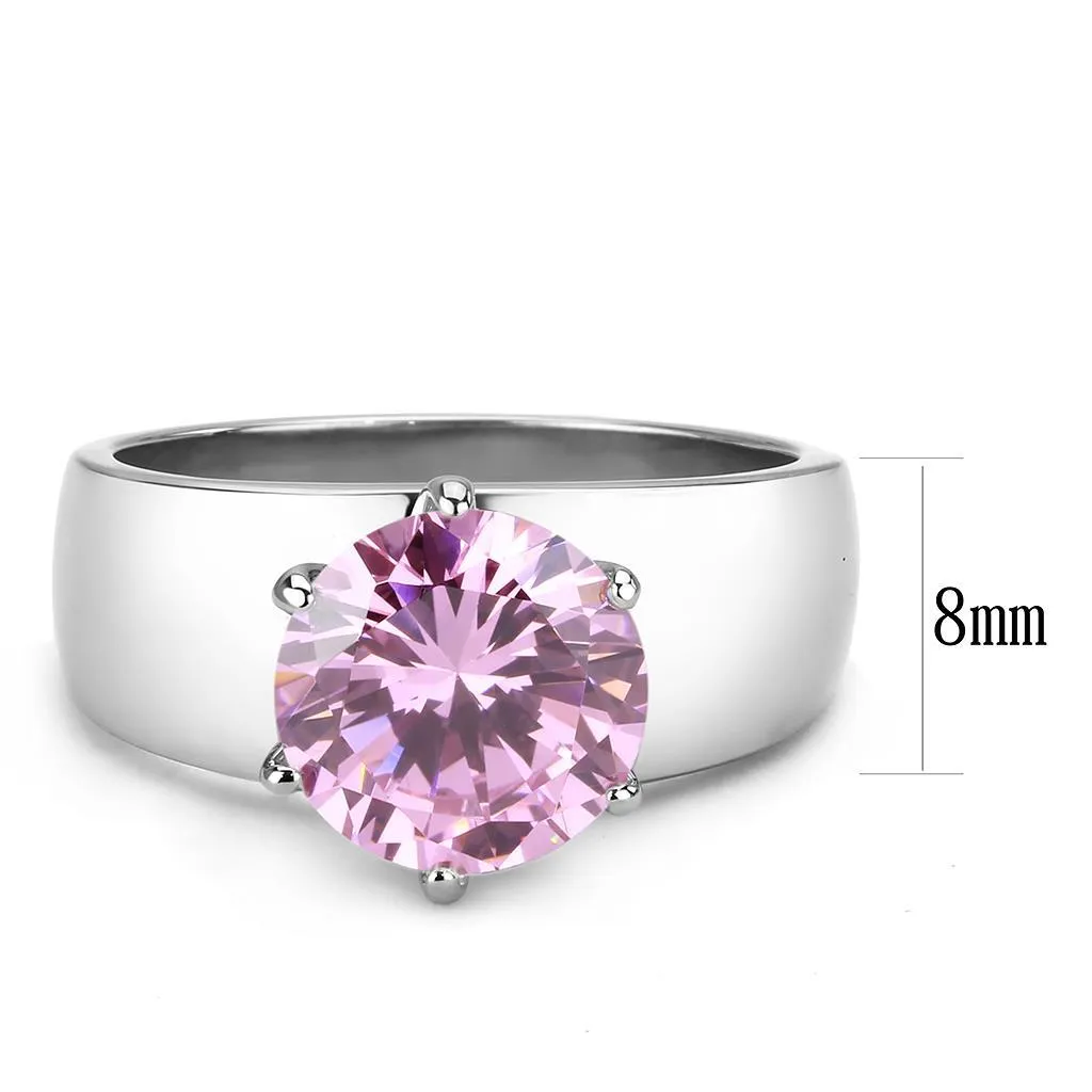 High polished (no plating) Stainless Steel Ring with AAA Grade CZ in Rose for Women Style TK52010