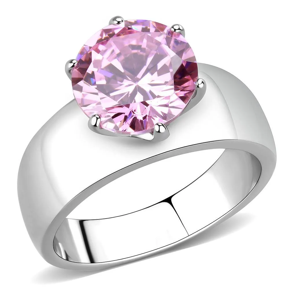 High polished (no plating) Stainless Steel Ring with AAA Grade CZ in Rose for Women Style TK52010