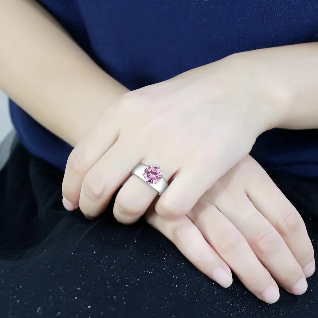 High polished (no plating) Stainless Steel Ring with AAA Grade CZ in Rose for Women Style TK52010