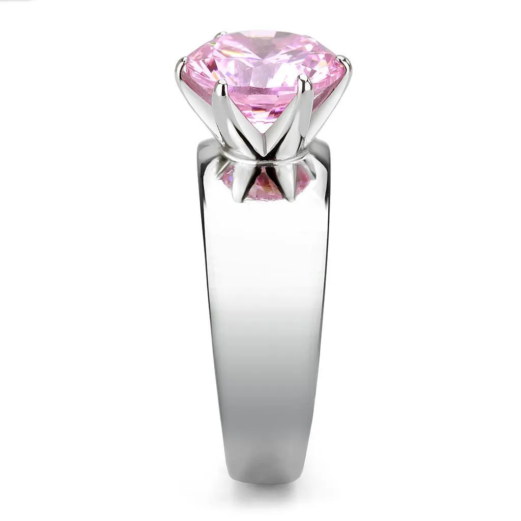 High polished (no plating) Stainless Steel Ring with AAA Grade CZ in Rose for Women Style TK52010