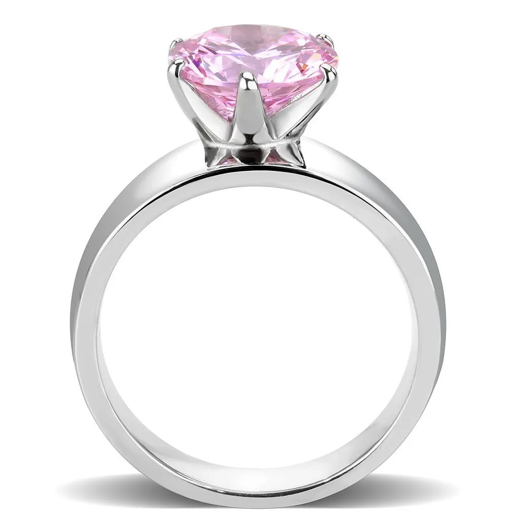 High polished (no plating) Stainless Steel Ring with AAA Grade CZ in Rose for Women Style TK52010