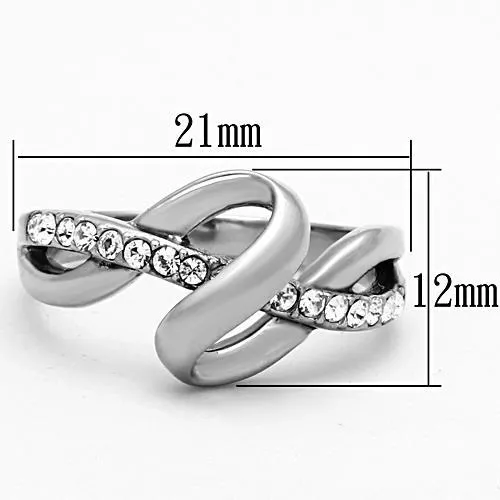 High polished (no plating) Stainless Steel Ring with Top Grade Crystal in Clear for Women Style TK1341