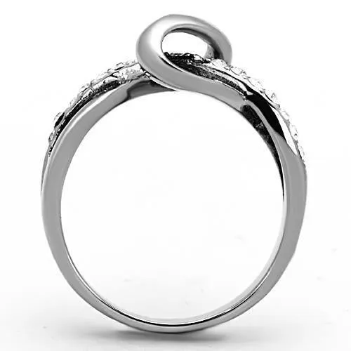 High polished (no plating) Stainless Steel Ring with Top Grade Crystal in Clear for Women Style TK1341