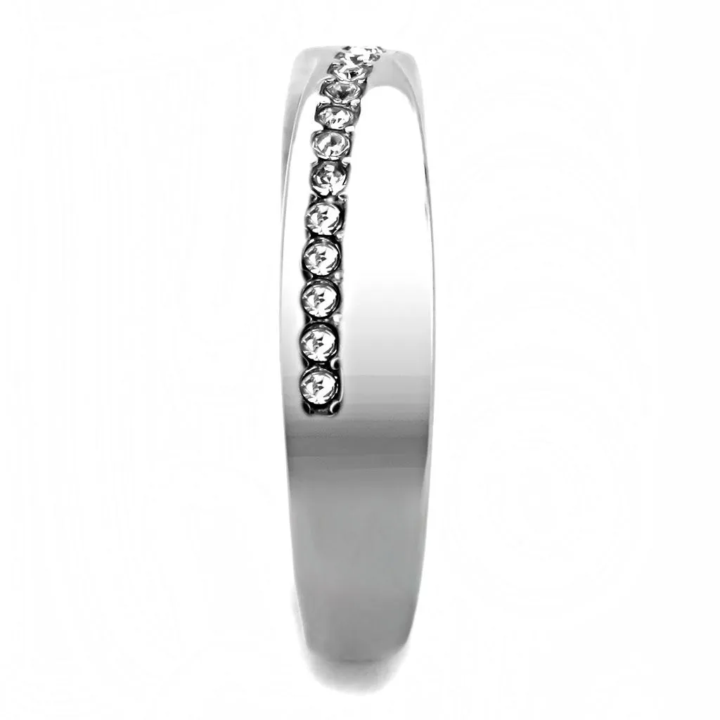 High polished (no plating) Stainless Steel Ring with Top Grade Crystal in Clear for Women Style TK3501