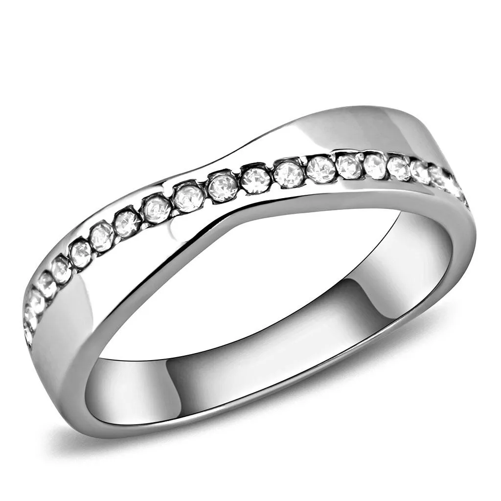 High polished (no plating) Stainless Steel Ring with Top Grade Crystal in Clear for Women Style TK3501