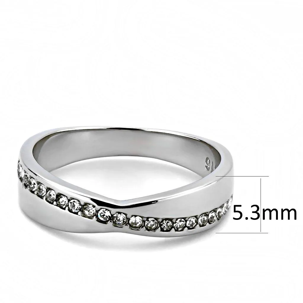 High polished (no plating) Stainless Steel Ring with Top Grade Crystal in Clear for Women Style TK3501