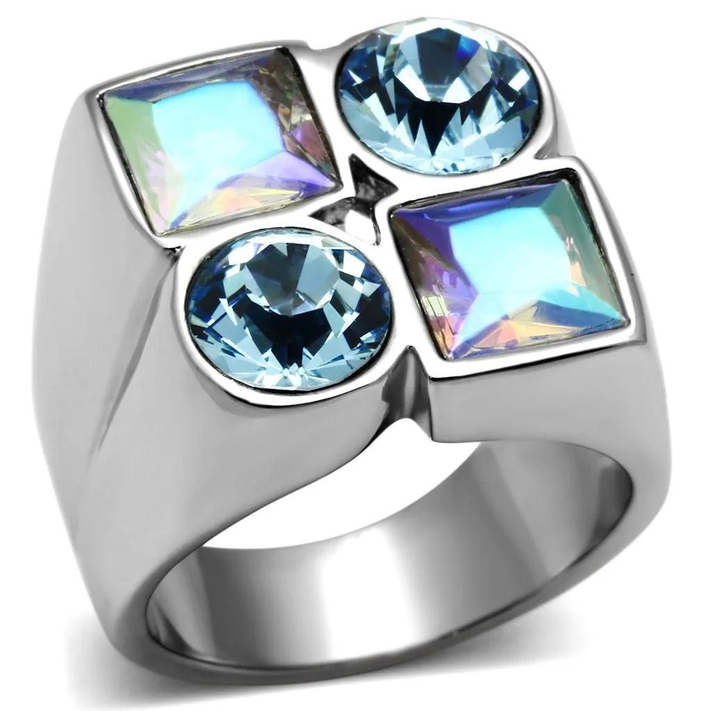 High polished (no plating) Stainless Steel Ring with Top Grade Crystal in Multi Color for Women Style TK645