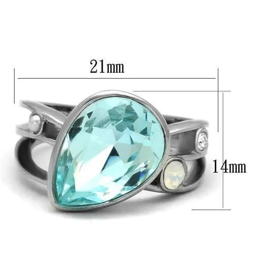 High polished (no plating) Stainless Steel Ring with Top Grade Crystal in Sea Blue for Women Style TK2502