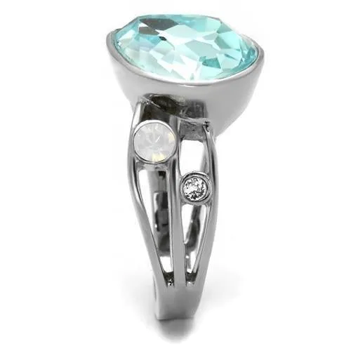 High polished (no plating) Stainless Steel Ring with Top Grade Crystal in Sea Blue for Women Style TK2502