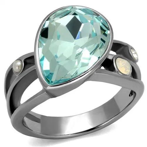 High polished (no plating) Stainless Steel Ring with Top Grade Crystal in Sea Blue for Women Style TK2502