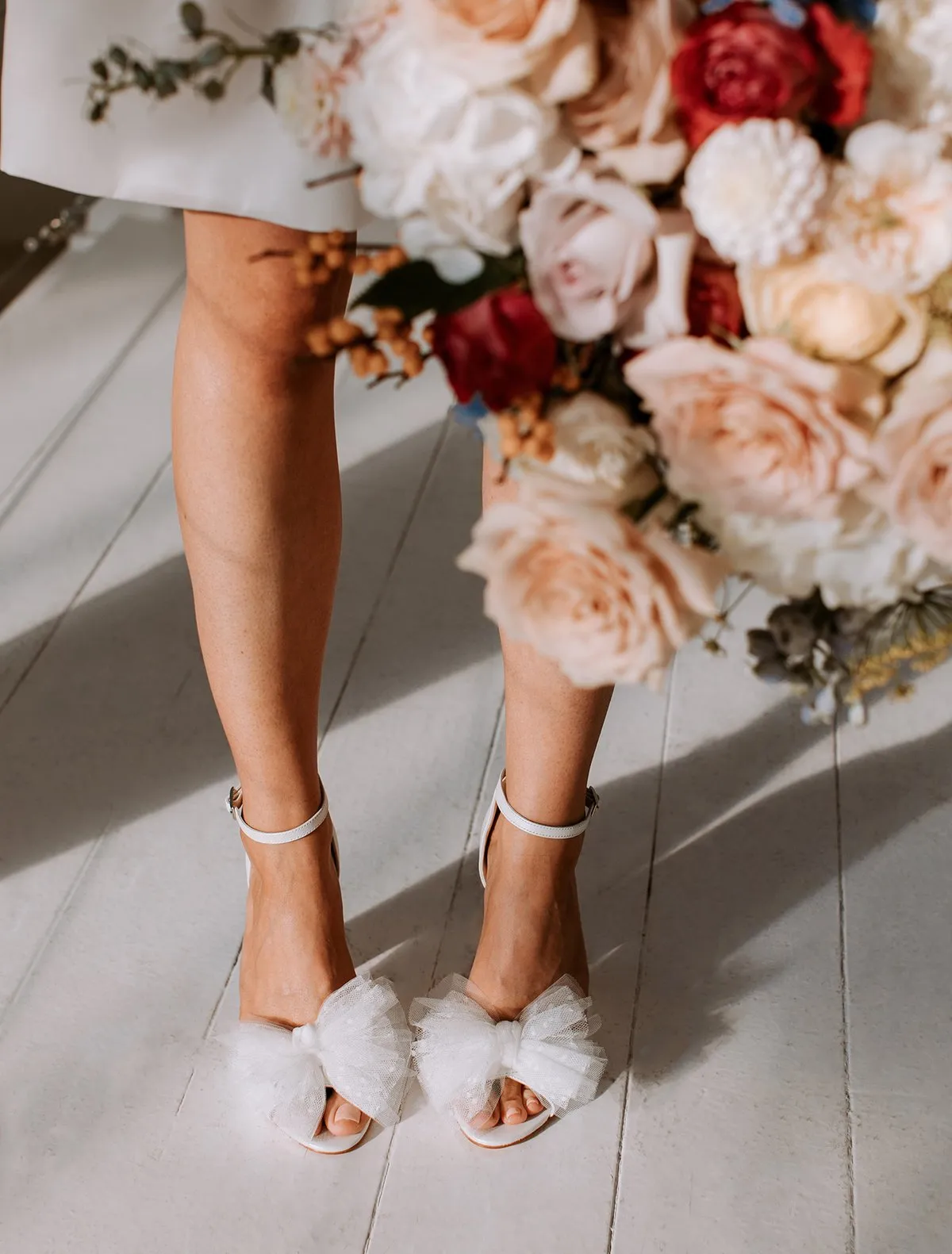 Ida - Ivory Tulle Bow Bridal Block Heel