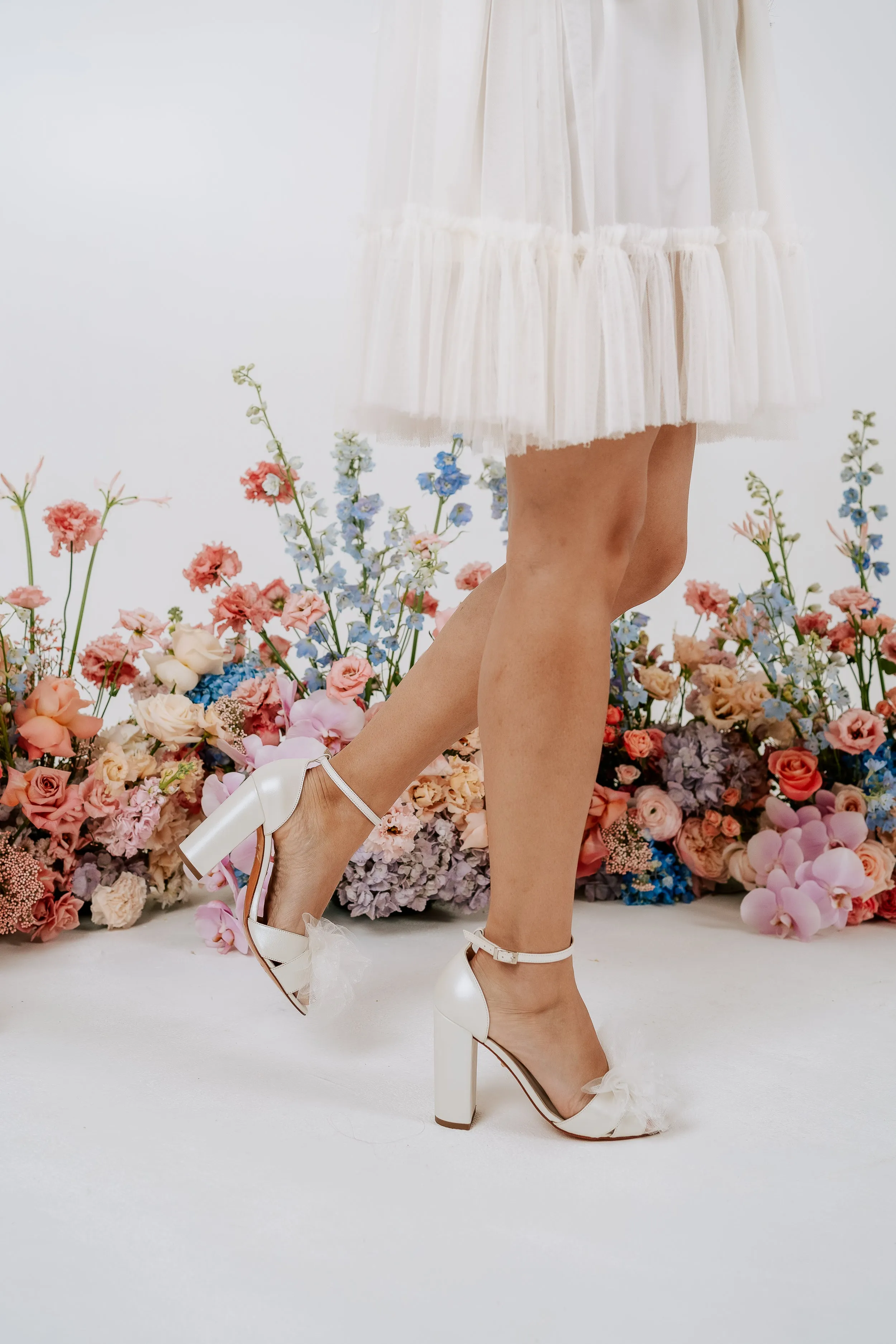 Indi - Ivory Tulle Bow Bridal Block Heel