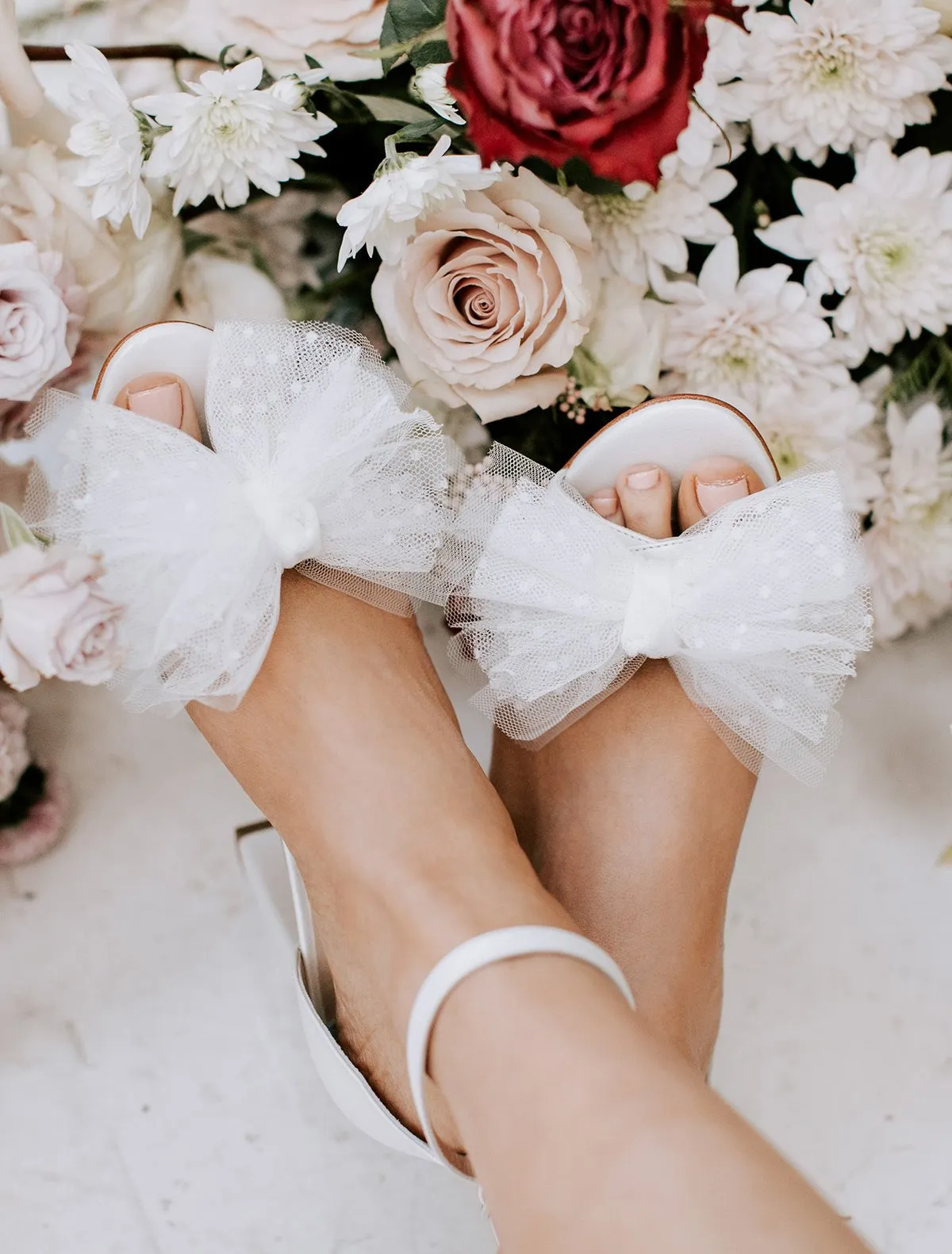 Indi - Ivory Tulle Bow Bridal Block Heel