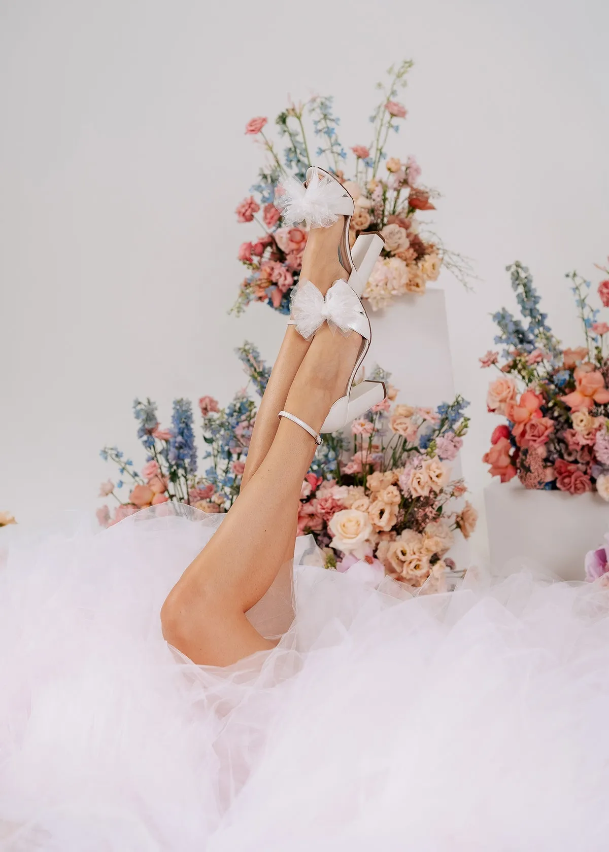 Indi - Ivory Tulle Bow Bridal Block Heel