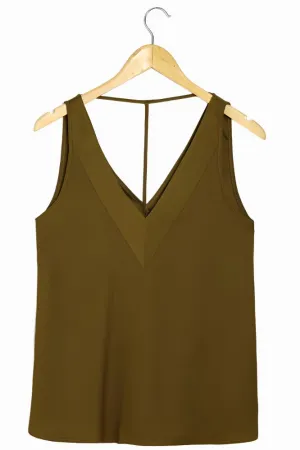 Khaki V-Neck T-Back Top