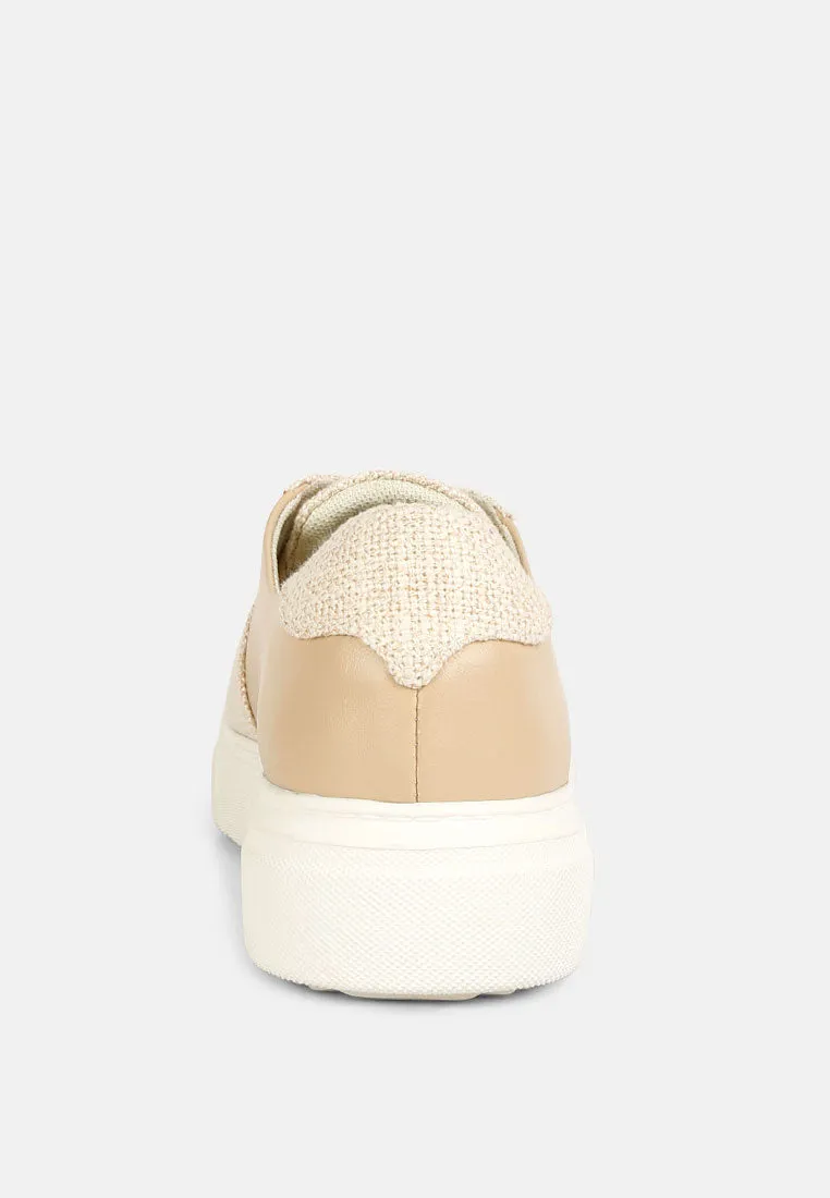 KJAER Dual Tone Leather Sneakers in Beige