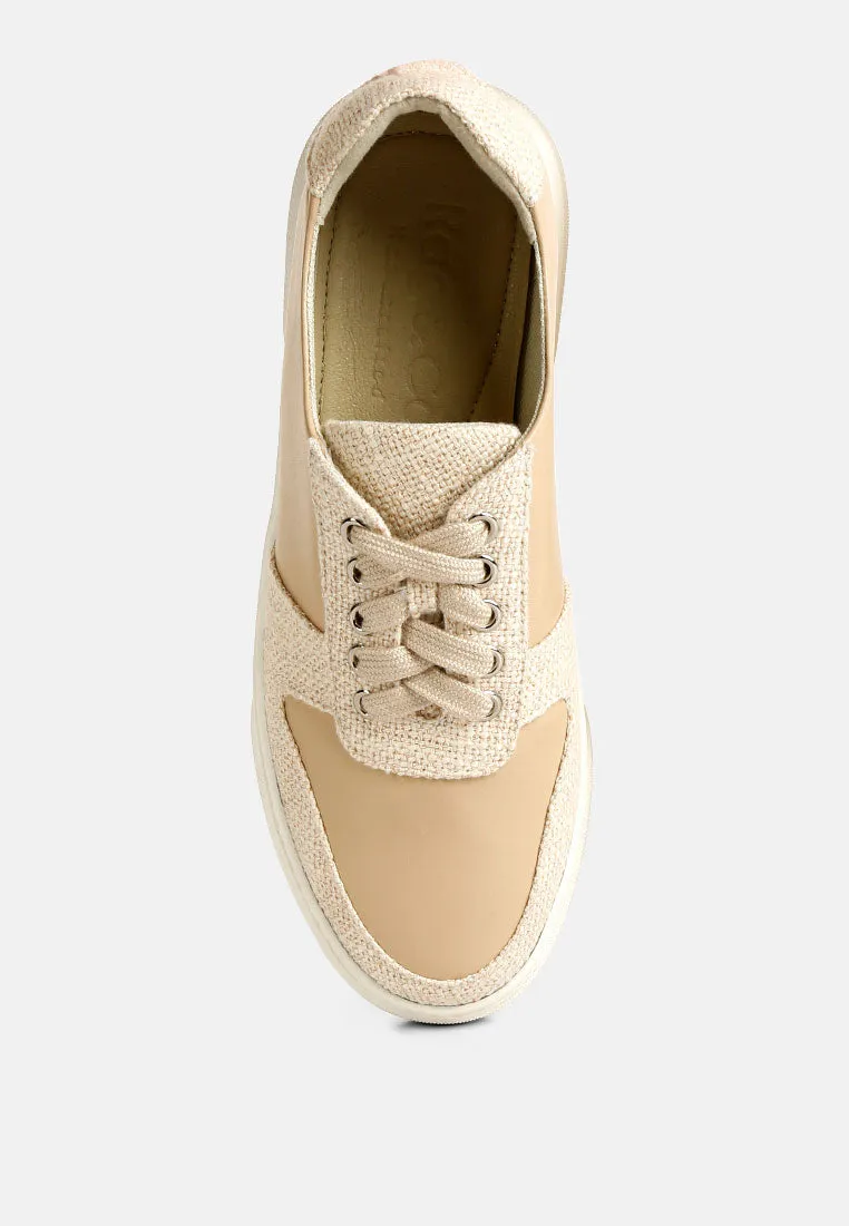 KJAER Dual Tone Leather Sneakers in Beige