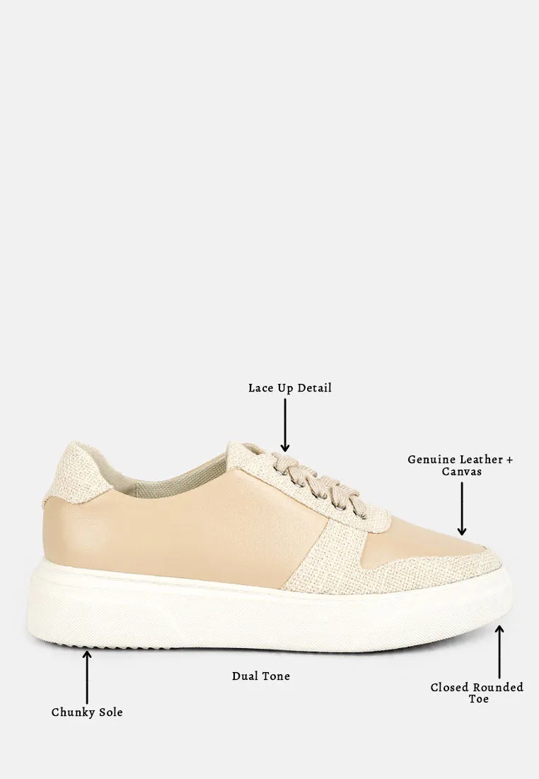 KJAER Dual Tone Leather Sneakers in Beige